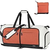 Lekesky Foldable Travel Duffle Bag for Women, Large Duffel Bag with Separate Shoes Compartments & Straps, Carry On Weekend Bag for Women, Hospital, Overnight (Cinnamon & Camel, 80L)
