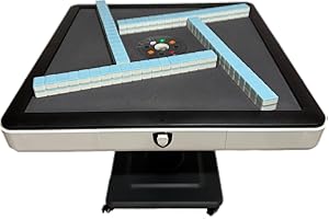 SXTL Sifang City (46mm/1.8inch) Chinese Style Folding Automatic Mahjong Table, American 110V, 8ft Cable, Includes 2 Dices, Glass Table Cover, 2 Sets Jade Style 144 Tiles (46mm White) 46号大牌川麻可折叠麻将机