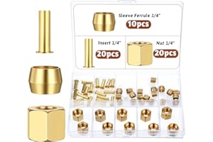 ALRHSO Compression Fittings, 1/4 Compression Fitting Brass Assortment Kit Include Sleeve Ferrule, Nut Used to Connect Lines for Air Water Fuel Oil and Inert Gases