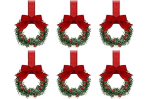 6PACK Christmas Kitchen Cabinet Wreaths,3/6IN Christmas Mini Cabinet Wreaths for Kitchen with Ribbon Bows Red Berry,Small Xma