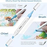 Ohuhu 64 Colors Water-Based Dual Tip Markers Chisel Brush Pens view 3
