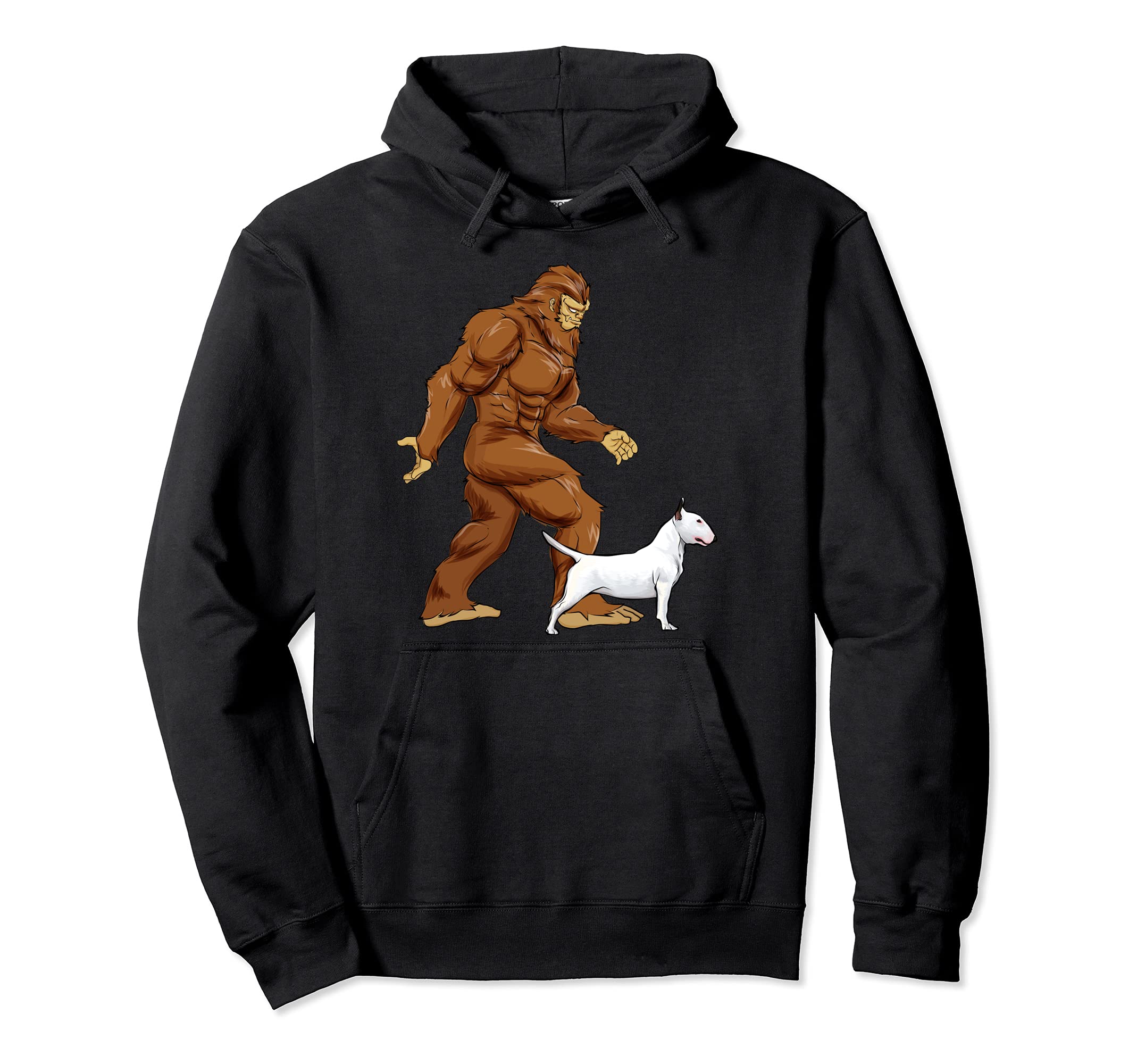 Funny Bigfoot Walking Bull Terrier Sasquatch Dog Pullover Hoodie