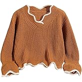 SOLY HUX Girl's V Neck Knit Pullover Sweater Long Sleeve Casual Loose Tops Fall Clothes