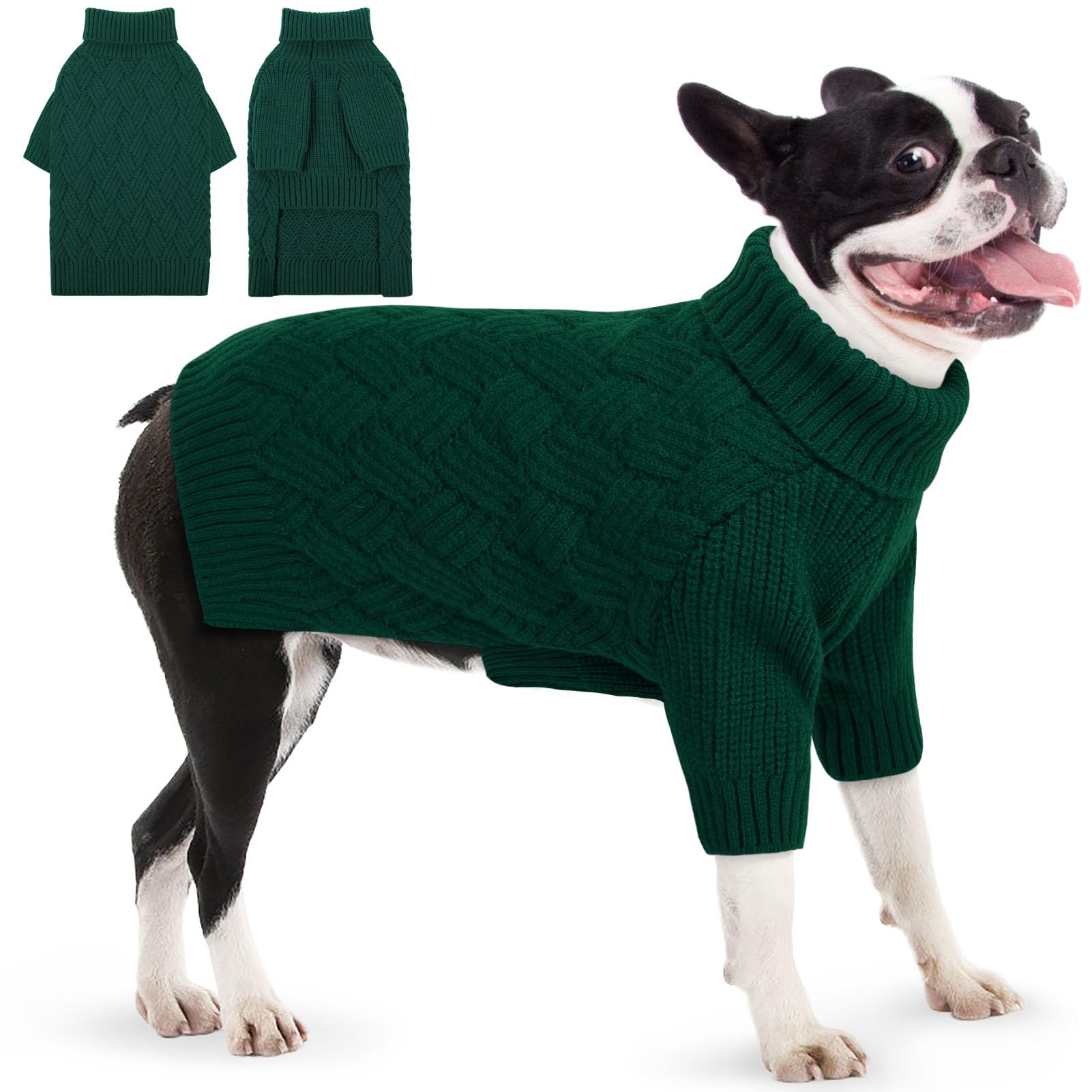 AOFITEE Dog Jumper, Warm Dog Jumpers for Large Dogs, Large Dogs Christmas Jumper Dachshund Sweater, Turtleneck Sausage Jumpers French Bulldog Sweaters Knitwear for Winter (Green L)
