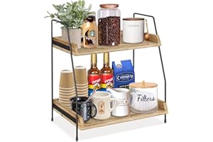 Megsooul Coffee Bar Accessories and Organizer Countertop, Coffee Station Organizer Kitchen Counter Shelf Organizer,Coffee Condiment Storage,Cup Lid Holder Countertop Shelf for Bathroom (Brown)