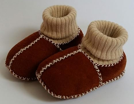 Heitmann Baby-Lammfellschuhe mit Strickbündchen Gr. 17-18 Caramel