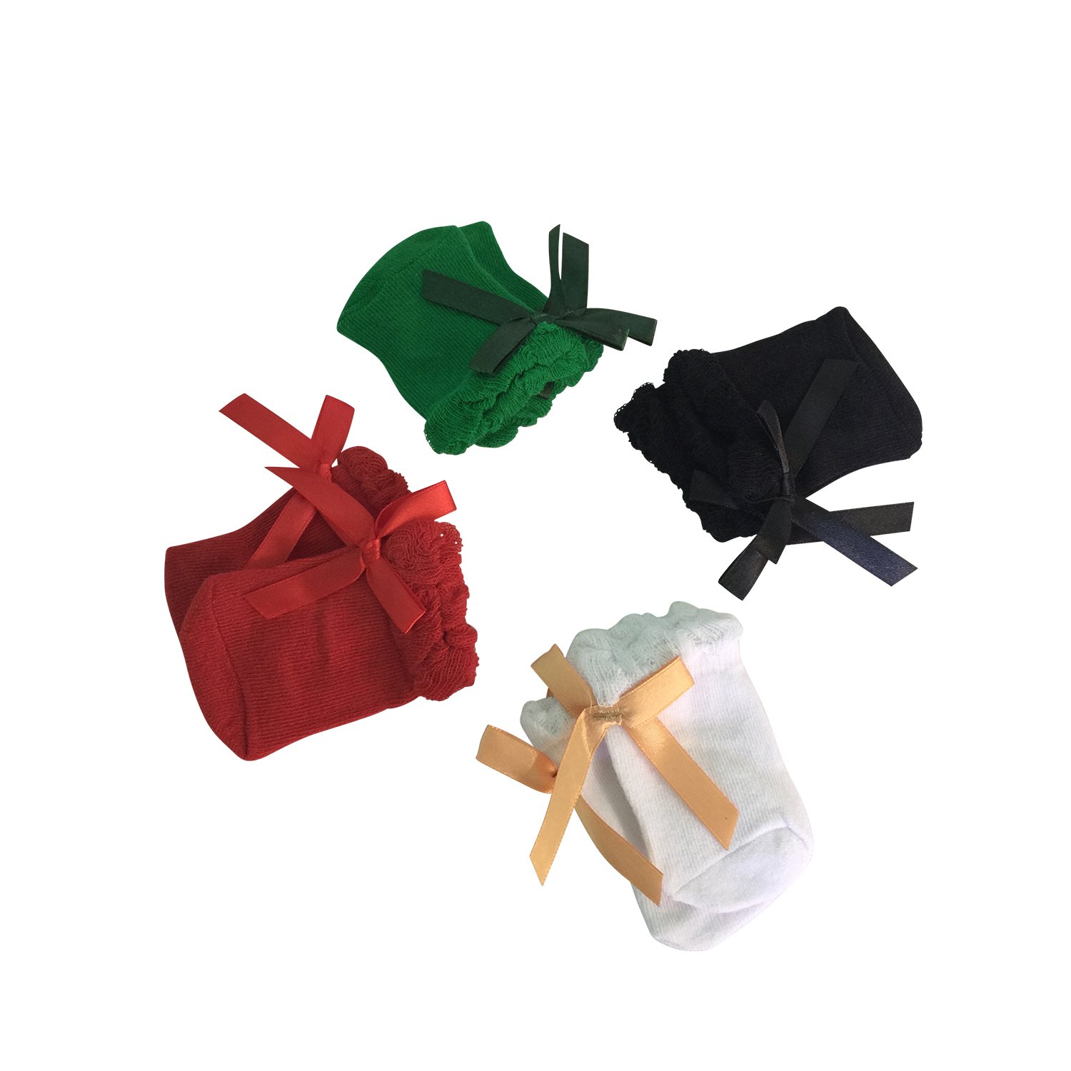 The New York Doll Collection, D240, Set of 4 Solid Colour Socks For 18 inch/46cm Fashion Girl Dolls - Includes Red, Black, Green, Ivory Fits All 18 inch Dolls - Dolls Knee Highs - Dolls Accessories