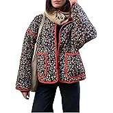 Omoone Women's Cropped Quilted Jacket Floral Printed LightWeight Padded Puffer Cardigan Coat Outwear