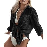 CoCozy Bathing Suit Cover Ups for Women, Long Sleeve Swimwear Button Down Shirt Dress Swimsuit Bikini Beach Cover Up