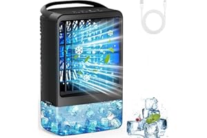 HUMUGE Small Air Conditioner Ice Fan Blow Cold Air USB Mini AC Air Portable Conditioners 2 Spray Ports 3 Wind Speed & 7 Colorful LED Light Cool Mist &Timer Evaporative Air Cooler for Bedroom/Home/Office