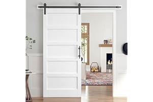 ROYMELO 36x84 Inch White Sliding Barn Door Slab with 6.6ft Hardware Kit Included, 5-Panel, MDF Wood Panel Covered with Water-Proof Scratch-Proof PVC Surface, Simple DIY Assembly