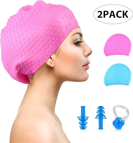 Satinior 2 Pieces Silicone Waterproof Swimming Cap For Short Hair
