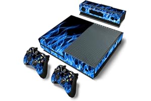 DOMILINA Protective Vinyl Skin Decal Cover for Xbox One Console Wrap Sticker Skins with Two Free Wireless Controller - Blue Flame