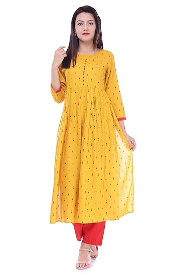 Women's Rayon Printed Kurta with Palazzo Pant Set_Yellow