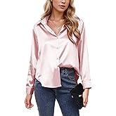 SANGTREE Women's Long Sleeved Button Solid Color Shirt Satin Top