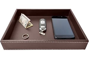 Valet Tray, Dresser Organizer, Desk Tray, Bedside Organizer, Key Bowl, Nightstand Organizer for Men, EDC Tray, Brown PU Leath