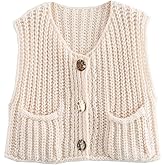 Sumleno Womens Trendy Knit Sweater Vest Solid Button Down Chunky Sleeveless Crochet Cardigan Y2k Crop Tank Tops Streetwear
