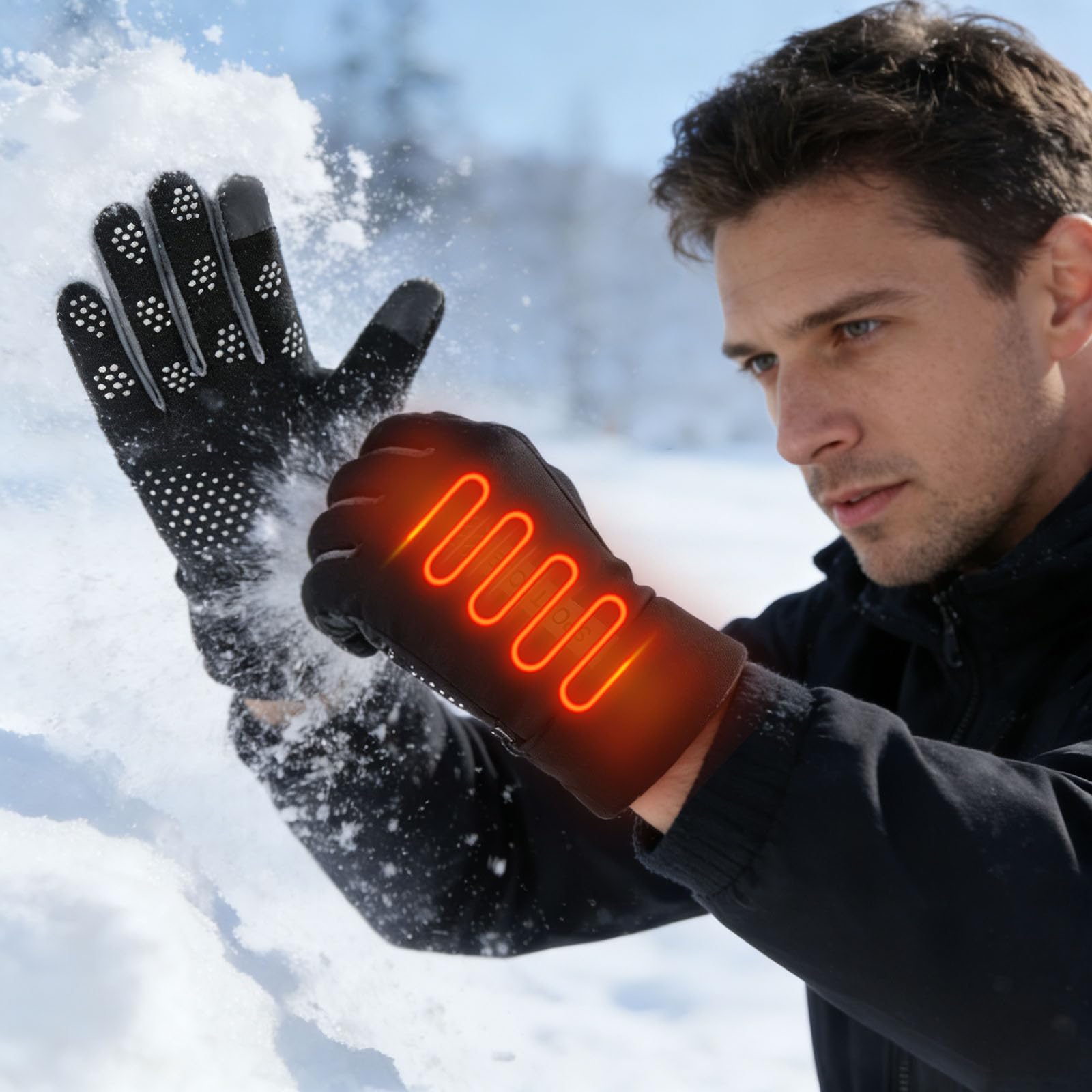 Cheyubny Heated Gloves for Men Women Winter Full Finger Hand Warmers Electric Heated Gloves for Cold Weather Outdoor Sports (Black)