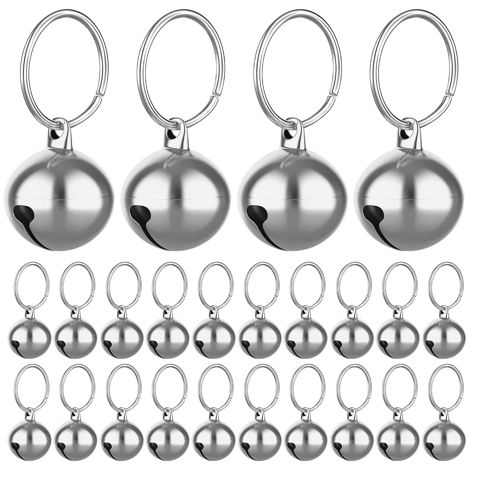 Molain 24pcs Cat & Dog Collar Bells - Training Jingle Bell Collar Pendant Pet Accessories Festival Party DIY Small Bells (Silver)