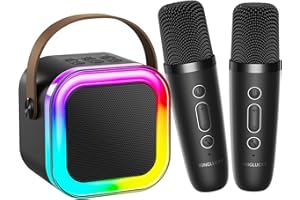 Kinglucky Mini Karaoke Machine for Kids, 2025 TOP Birthday Gifts Ideas for 3-12 Year Old Girls, Christmas Party Gifts Kids' Personal Video Players Accessories with 2 Wireless Microphones - Black