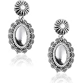 Rustic Western Earrings for Women Silver Rodeo Studs Country Cowgirl Earrings Concho Dangling Oval Turquoise Trendy Jewelry Accessories