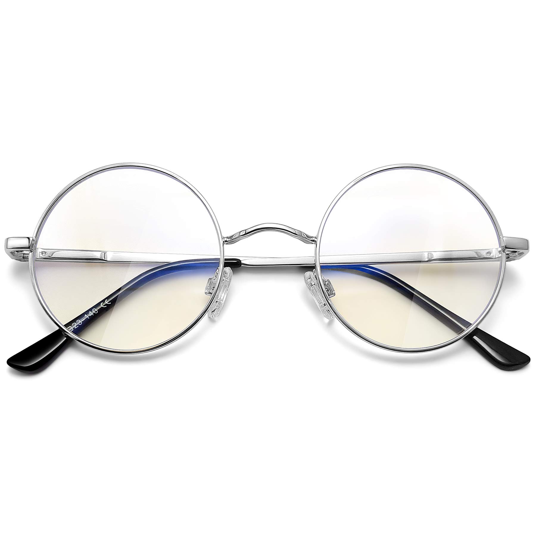Joopin Blue Light Blocking Computer Glasses with Spring Hinge, Retro Round Gaming/TV/Phone/Reading Glasses for Women Men (Shinny Silver)