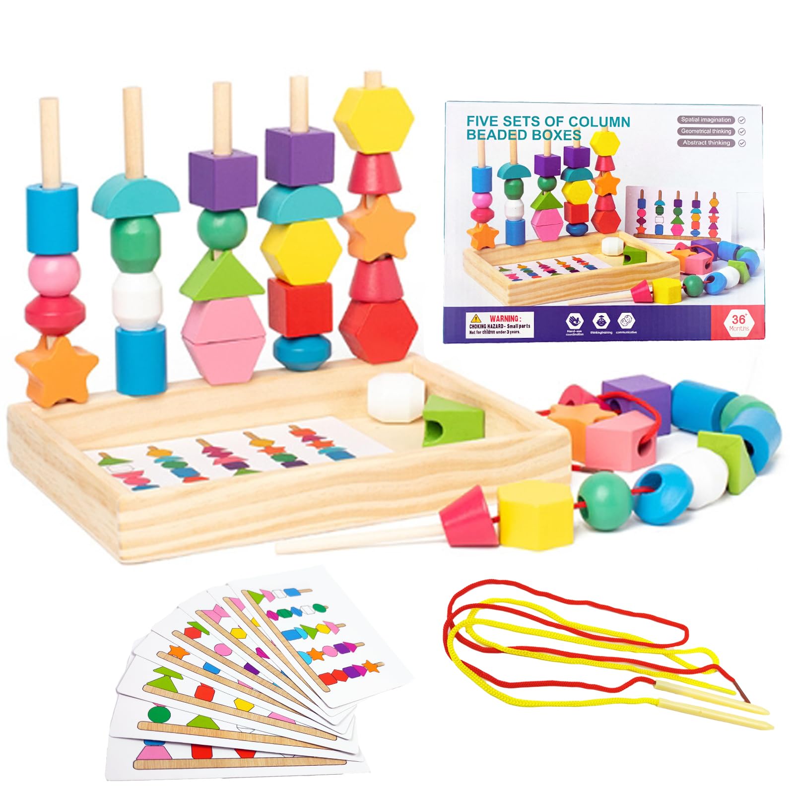 MonteSpi Threading Toys For 2 3 4 5 Year Olds,Montessori Toy for 2 3 4 5 Year Olds,Fine Motor Skills Toy,Montessori Beads Sequencing Toy Set