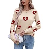 Allifewithu Womens Boat Neck Pullover Sweaters Fall Winter Long Sleeve Cute Heart Valentine Sweater