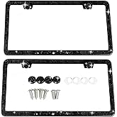 2 Pack Bling License Plate Frames for Women, Sparkly Rhinestone Diamond Car Accessories with Glitter Crystal Caps (Black)