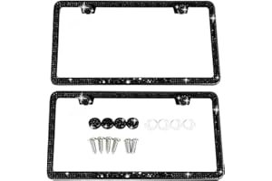 SUNPLUSTRADE 2 Pack Bling License Plate Frames for Women, Sparkly Rhinestone Diamond Car Accessories with Glitter Crystal Caps (Black)
