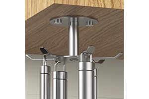 Funnacle 2pcs Under Cabinet Hooks Rotating Kitchen Utensil Holder 304 Stainless Steel Adhesive Utensil Hanging Rack for Kitch