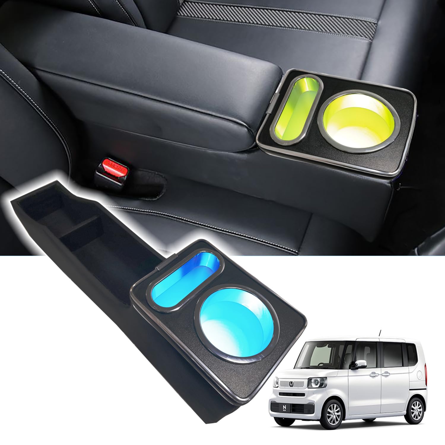 Moobylee N-BOX JF5アームレストコンソール ホンダ 新型N-BOX JF3/JF4JF5/JF6/用 コンソールボックス ベンチシート車に適用 呼吸ランプ 七色変換 USBポート付き エヌボックス 車内収納ボックス N-BOX NBOXカスタムパーツ 車種専用設計 大容量 の商品画像