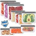Lerine 10 Pack Dishwasher Safe Reusable Bags Silicone, Leakproof Reusable Freezer Bags, BPA Free Reusable Storage Bags for Lunch Marinate Food Travel(Grey) - 3 Gallon 4 Sandwich 3 Snack Bags