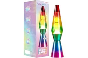 Glow Bright 16" Retro Glow Lamp with Rainbow Base, Rainbow Glass and White Wax, Novelty Lamp and Home Décor for Adults, Teens and Kids