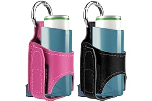 Beautyflier 2PCS Asthma Inhaler Holder Keychain PU Leather Travel Handy Holder for Adults and Kids, Inhaler Not Included (Black + Hot Pink)