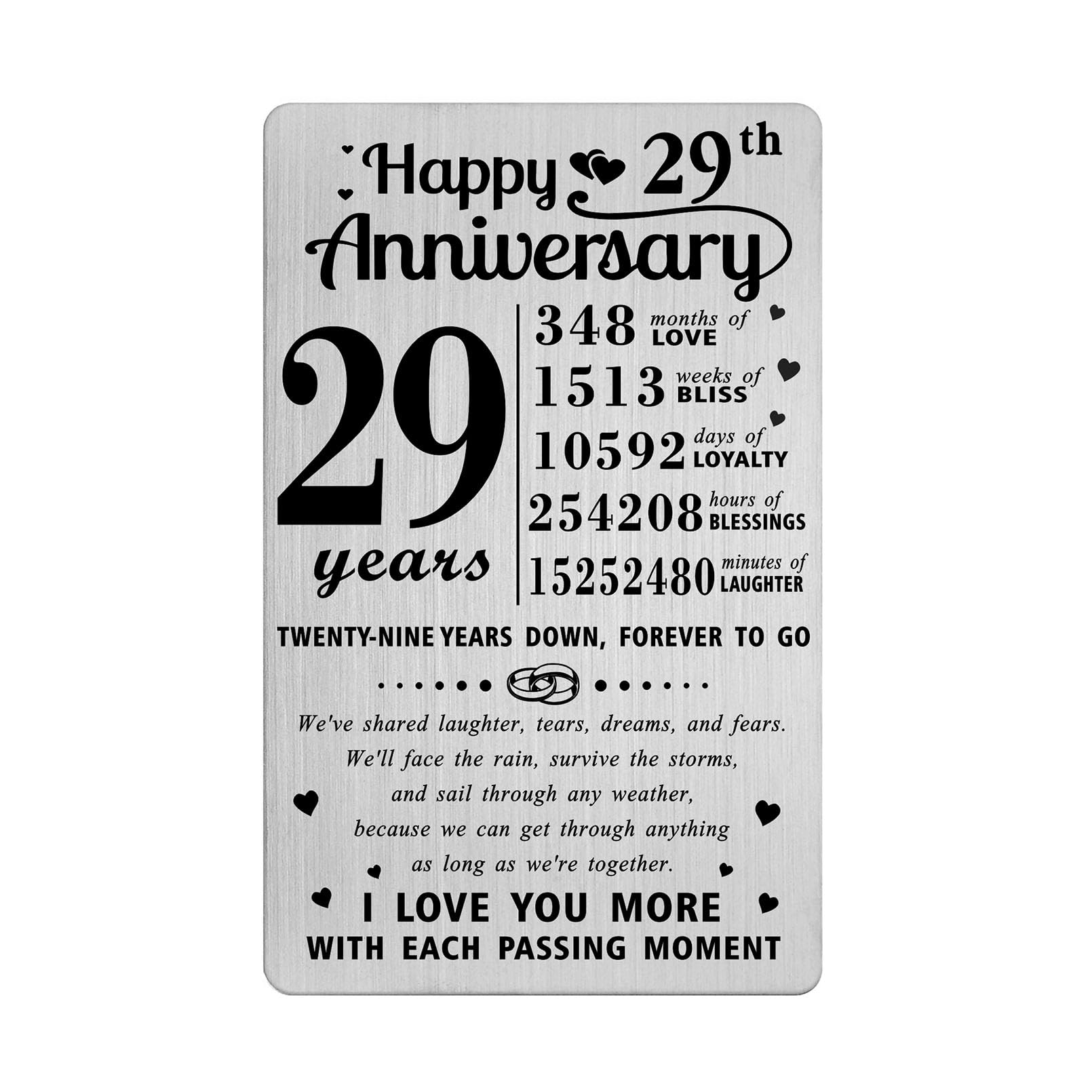 Richesele 29 Year Wedding Anniversary Card - 29th Wedding Anniversary Card - Happy 29 Years Anniversary Decoration Sweet Gifts for Husband Wife