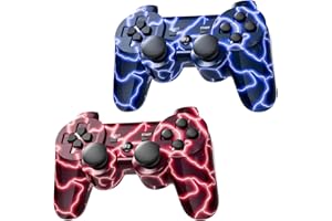 Burcica PS3 Controller 2 Pack Wireless Motion Sense Dual Vibration Upgraded Gaming Controller for Sony Play Station 3 with Charging Cord (BlueFlash and RedFlash)