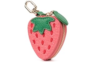 QUNAWAN Cute Fruit Coin Purse Bag Charm,Mini Leather Coin Change Purse & Pouch Holder Keychain Charm for Handbag Tote Wallet Airtag Accessories,Kawaii Fruit Bag Charms for Girl Women Pink Strawberry