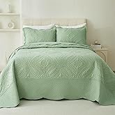 Cmfshape King Bedspread 106"x96",3 Piece King Quilt with 2 Shams,Lightweight Green Quilt Set for All Season,Modern Coin Pattern Bedding Set