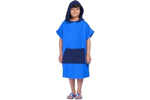 ALLEN & MATE Kids Swim Changing Robe - Quick Dry 100% Terry Cotton Beach Poncho Towel with Hood & Pocket for Boys & Girls