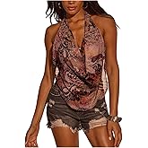 WDIRARA Women's Boho Draped Cowl Neck Halter Tops Sleeveless Tie Backless Vacation Tank Tops