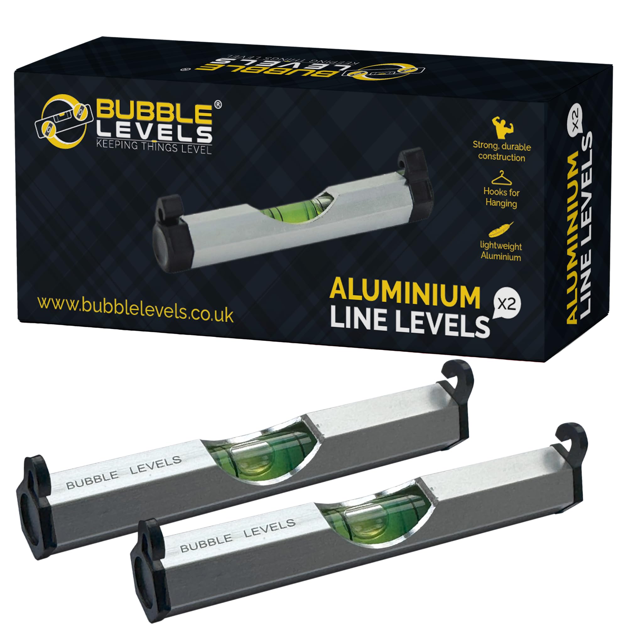 2 pcs Hanging Bubble Line Level for Building Trades, Engineering, Surveying, Metalworking and Other Equipment Measure (Yellow) (Aluminium)