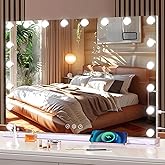 Vanity Mirror with Lights, 31.5" x 23.6" Large Makeup Mirror with Lights, Smart Touch Dimmable 3-Color Light, Memory Function