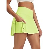 ODODOS Women's Tennis Skirts with Pockets Crossover High Waist Built-in Shorts Athletic Golf Skorts