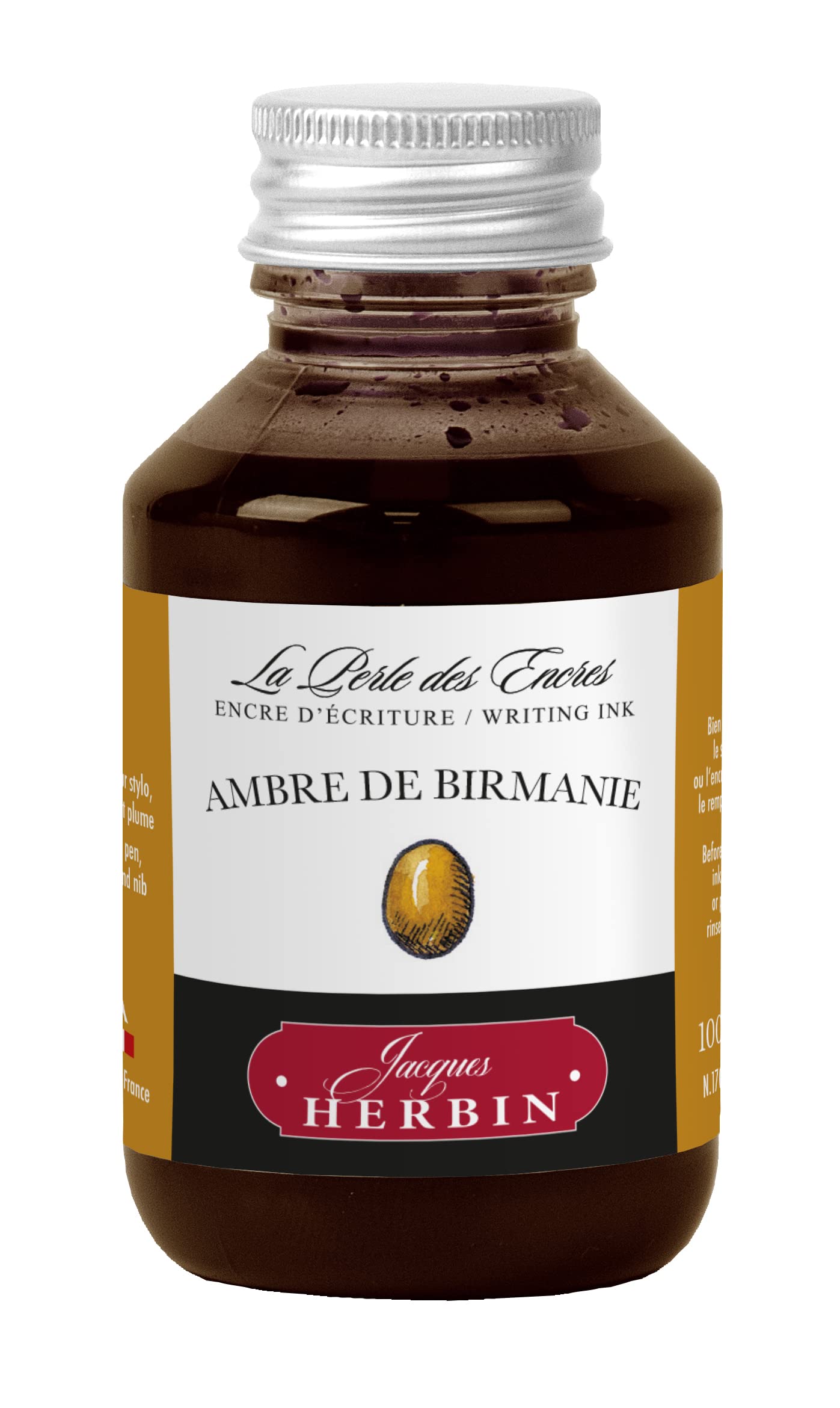 Jacques Herbin 17041T - Flacon d'encre à écrire 100ml - Stylo-Plumes, stylos Roller - Ambre de Birmanie