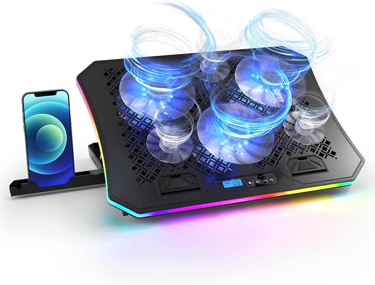 Vencci 2021 Upgrade Laptop Cooler Pad RGB Lights with 6 Cooling Fans for 15.6-17.3 Inch Laptops, 7 Height Stands, 10 Modes, 2 USB Ports in Right Side, Desk or Lap Use: Computers & Accessories