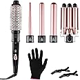Meidiero Curling Iron Set, 5 in 1 with Thermal Brush, Interchangeable Curling Iron 1 inch & 1 1/2 inch, Hair Crimpers, 3 Barrel Curler, Dual Voltage, for Fine Thin Hair and Thicker Hair