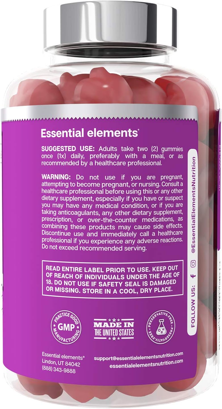 Apple Cider Vinegar Gummies from The Mother - All-Natural, Vegan ACV with Folic Acid and Vitamin B6 & B12 | by Essential Elements - 60 Count: Health & Personal Care