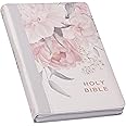 KJV Holy Bible, Deluxe Gift Bible with Thumb Tabs, Ribbon Marker, King James Version, Faux Leather, Frosty Gray and Pink Floral, Zipper Closure (KJV Deluxe Gift Editions)