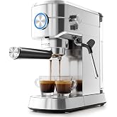 Kismile Compact 20 Bar Espresso Machine with Milk Frother, Single &amp; Double Shot, 1350W Fast Thermoblock Heating System, Semi-Automatic for Home Baristas, Latte &amp; Cappuccino, Premium Stainless Steel